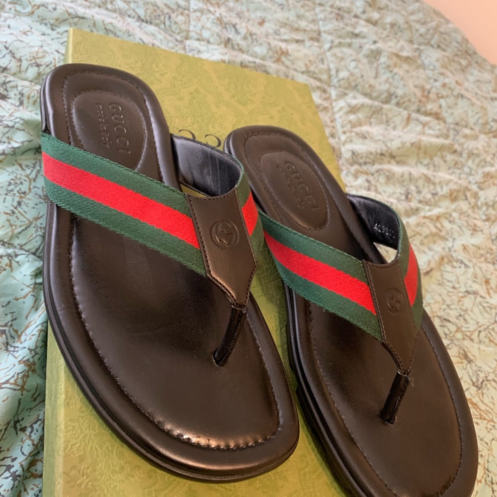 Gucci  Black Sandals with Red and Green Straps M(6) W (9)